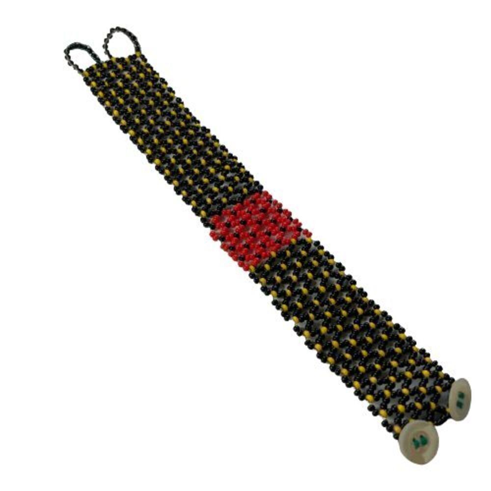 Vintage Artisan Made Seed Bead 6.5" Cuff Bracelet - Button Closure